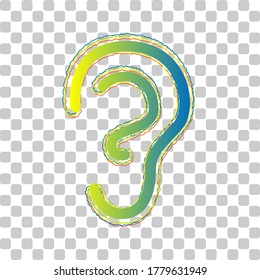 Human anatomy. Ear sign. Blue to green gradient Icon with Four Roughen Contours on stylish transparent Background. Illustration.