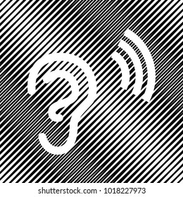 Human anatomy. Ear sign with soundwave. Vector. Icon. Hole in moire background.