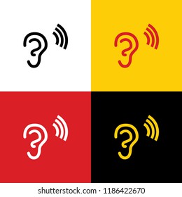 Human anatomy. Ear sign with soundwave. Vector. Icons of german flag on corresponding colors as background.