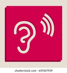 Human anatomy. Ear sign with soundwave. Vector. Grayscale version of Popart-style icon.