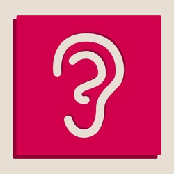 Human anatomy. Ear sign. Vector. Grayscale version of Popart-style icon.