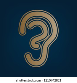 Human anatomy. Ear sign. Vector. Golden icon and border at dark cyan background.