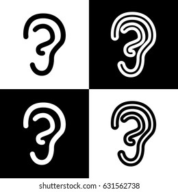 Human anatomy. Ear sign. Vector. Black and white icons and line icon on chess board.