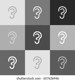 Human anatomy. Ear sign. Vector. Grayscale version of Popart-style icon.