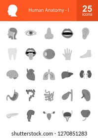 Human Anatomy Flat Greyscale Icons