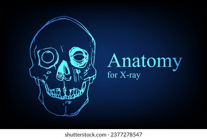Menschliche Anatomie vor der Röntgenaufnahme. Anatomie Verbindung mit dem menschlichen Körper, Medizin-, Bildungs- oder Wissenschaftsbanner auf futuristisch blauem Hintergrund, handgezeichnet Vektorgrafik
