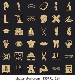 Human anatomy icons set. Simple style of 36 human anatomy vector icons for web for any design
