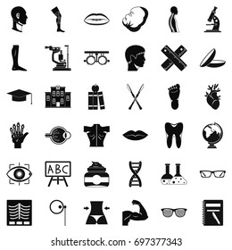 Human anatomy icons set. Simple style of 36 human anatomy vector icons for web isolated on white background