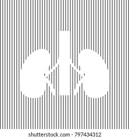 Human anatomy. Kidneys sign. Vector. White icon on grayish striped background. Optical illusion.