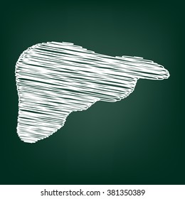Human anatomy. Liver sign. Flat style icon with chalk effect