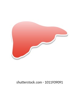 Human anatomy. Liver sign. Vector. Reddish icon with white and gray shadow on white background. Isolated.