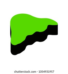 Human anatomy. Liver sign. Vector. Green 3d icon with black side on white background. Isolated.
