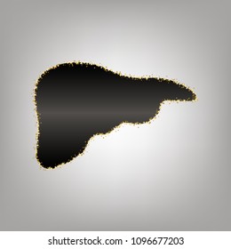 Human anatomy. Liver sign. Vector. Blackish icon with golden stars at grayish background.