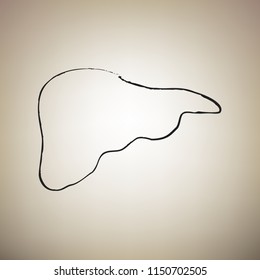Human anatomy. Liver sign. Vector. Brush drawed black icon at light brown background.