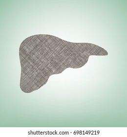 Human anatomy. Liver sign. Vector. Brown flax icon on green background with light spot at the center.