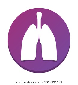 Human anatomy. Lungs sign. Vector. White icon with flat shadow on purpureus circle at white background. Isolated.