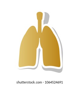 Human anatomy. Lungs sign. Vector. Golden gradient icon with white contour and rotated gray shadow at white background.