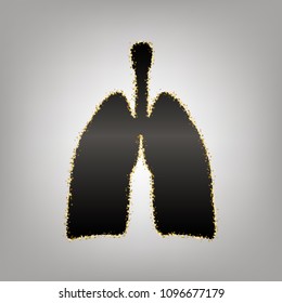 Human anatomy. Lungs sign. Vector. Blackish icon with golden stars at grayish background.