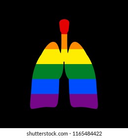 Human anatomy. Lungs sign. Vector. Icon with colors of LGBT flag at black background.