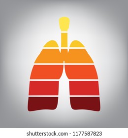 Human anatomy. Lungs sign. Vector. Horizontally sliced icon with colors from sunny gradient in gray background.