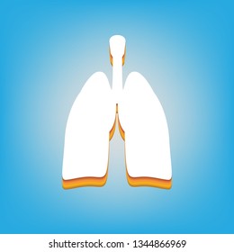 Human anatomy. Lungs sign. Vector. White icon with 3d warm-colored gradient body at sky blue background.