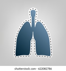 Human anatomy. Lungs sign. Vector. Blue icon with outline for cutting out at gray background.