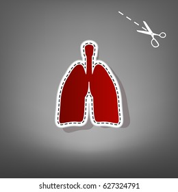 Human anatomy. Lungs sign. Vector. Red icon with for applique from paper with shadow on gray background with scissors.
