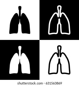 Human anatomy. Lungs sign. Vector. Black and white icons and line icon on chess board.
