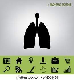 Human anatomy. Lungs sign. Vector. Black icon at gray background with bonus icons at celery ones