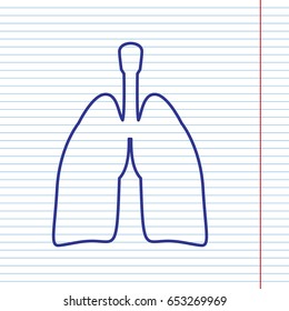 Human anatomy. Lungs sign. Vector. Navy line icon on notebook paper as background with red line for field.