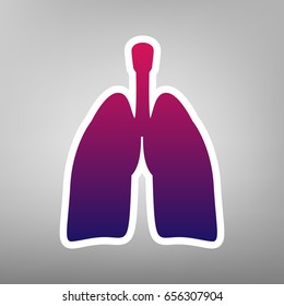 Human anatomy. Lungs sign. Vector. Purple gradient icon on white paper at gray background.
