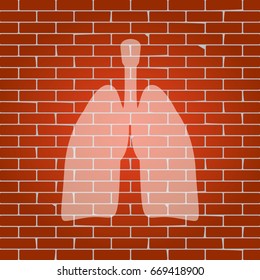 Human anatomy. Lungs sign. Vector. Whitish icon on brick wall as background.