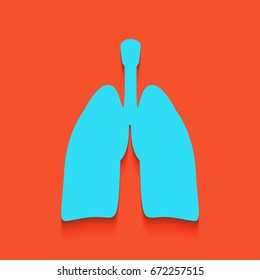 Human anatomy. Lungs sign. Vector. Blue icon with soft shadow putted down on flamingo background.