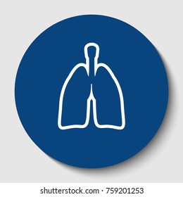 Human anatomy. Lungs sign. Vector. White contour icon in dark cerulean circle at white background. Isolated.