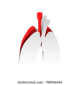 Human anatomy. Lungs sign. Vector. Detachable paper icon with red body stock. Isolated.