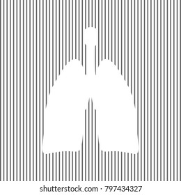 Human anatomy. Lungs sign. Vector. White icon on grayish striped background. Optical illusion.