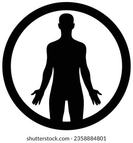 Human Anatomy (Male) icon. Realistic silhouette of male body with hands open and arms outstretched.