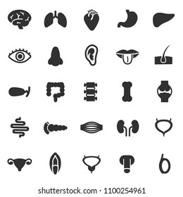 human anatomy, monochrome icons set. internal organs, body parts, simple symbols collection