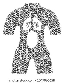 Human Anatomy mosaic of dollars. Vector dollar symbols are composed into human anatomy collage.