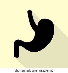 Human anatomy Stomach. Black icon with flat style shadow path on cream background.