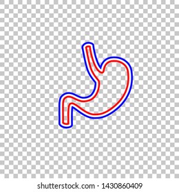 Human anatomy. Stomach sign. Red, white and contour icon at transparent background. Illustration.