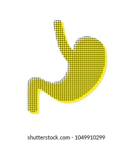 Human anatomy. Stomach sign. Vector. Yellow icon with square pattern duplicate at white background. Isolated.
