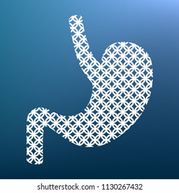 Human anatomy. Stomach sign. Vector. White textured icon at lapis lazuli gradient background.