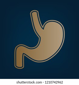 Human anatomy. Stomach sign. Vector. Golden icon and border at dark cyan background.