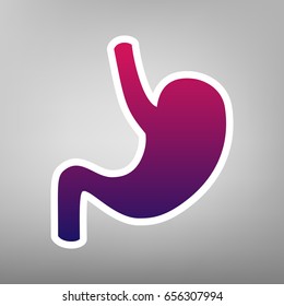 Human anatomy. Stomach sign. Vector. Purple gradient icon on white paper at gray background.