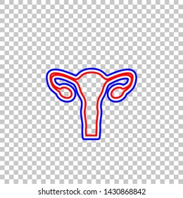 Human anatomy. Uterus sign. Red, white and contour icon at transparent background. Illustration.