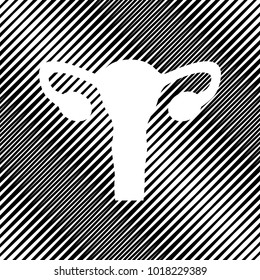 Human anatomy. Uterus sign. Vector. Icon. Hole in moire background.