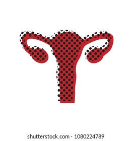 Human anatomy. Uterus sign. Vector. Brown icon with shifted black circle pattern as duplicate at white background. Isolated.