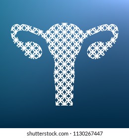 Human anatomy. Uterus sign. Vector. White textured icon at lapis lazuli gradient background.