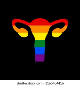 Human anatomy. Uterus sign. Vector. Icon with colors of LGBT flag at black background.